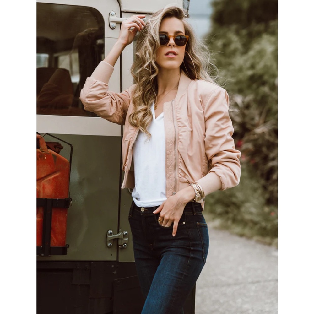 Frame Denim Blush Pink Bomber Jacket